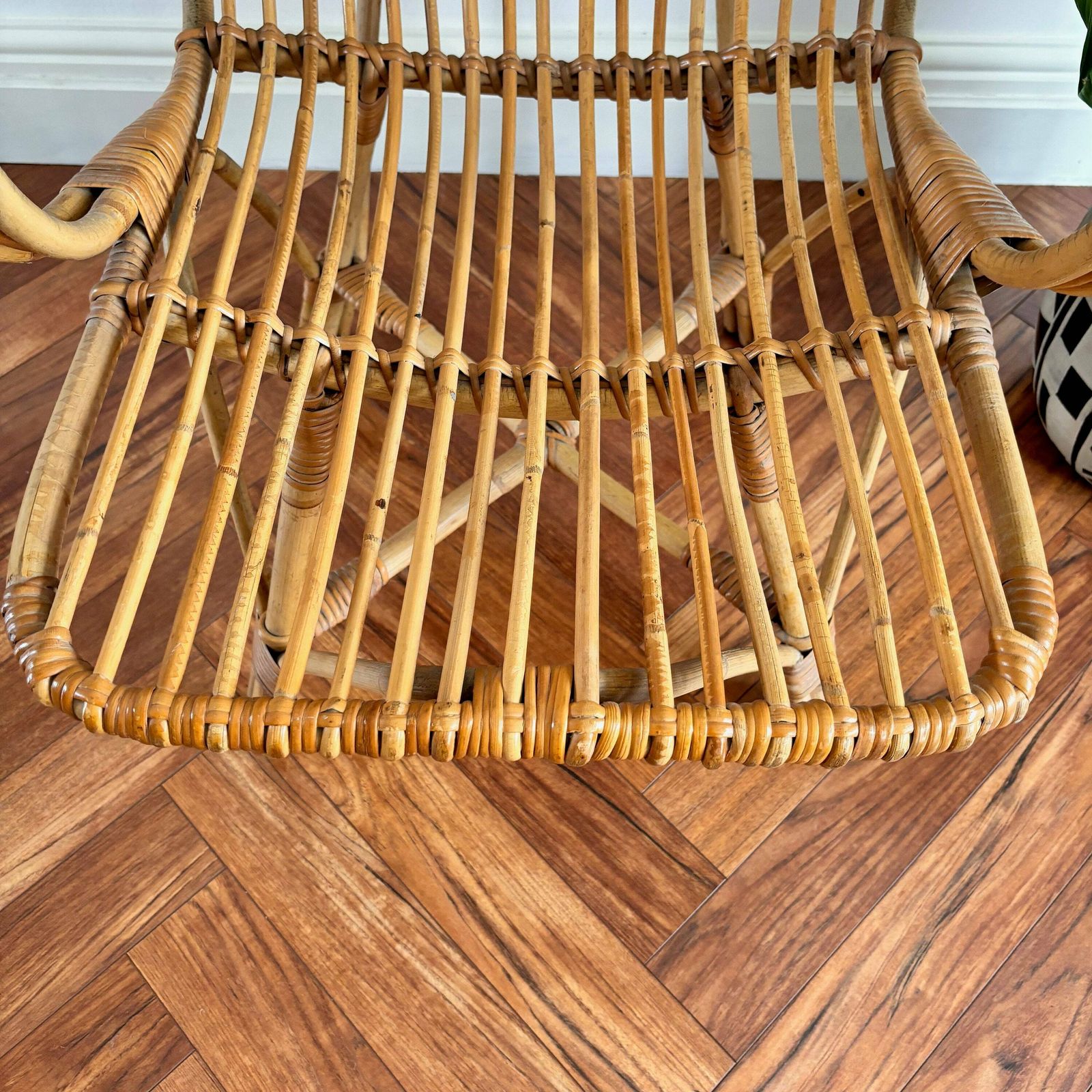 Vintage Bamboo Chair, Cane Armchair. photo 140.0