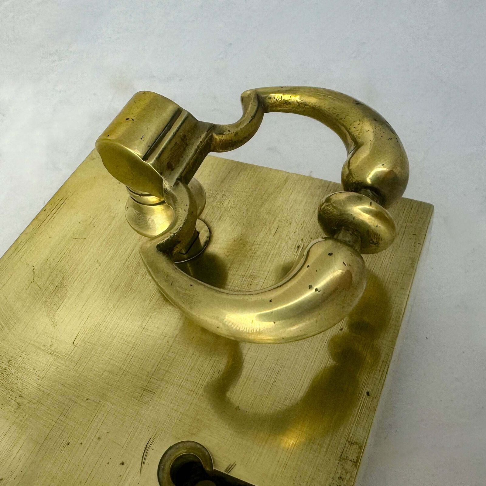 Antique Brass Rim Lock With Dutch Drop Handles And Key photo furniture