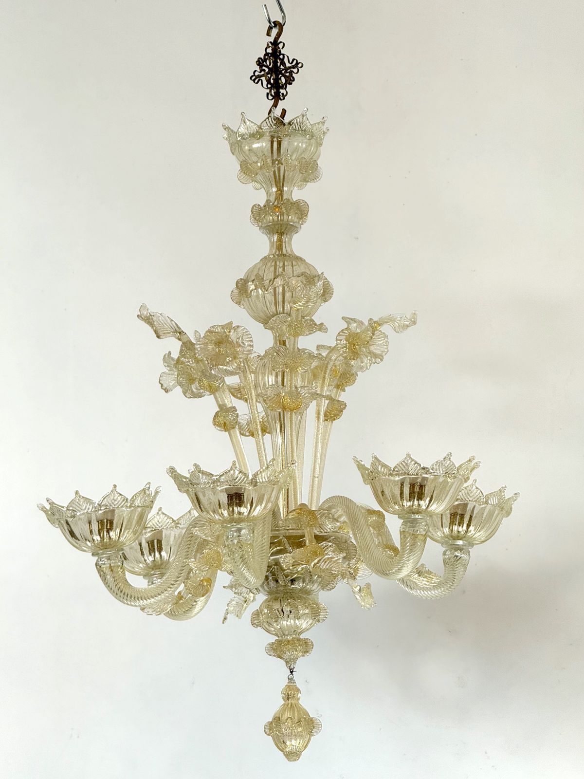 Pair Of Italian Murano Gold Dusted Chandeliers From 50s. photo furniture