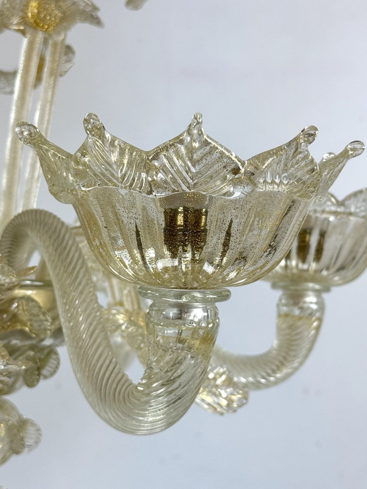 Pair Of Italian Murano Gold Dusted Chandeliers From 50s. photo Lighting