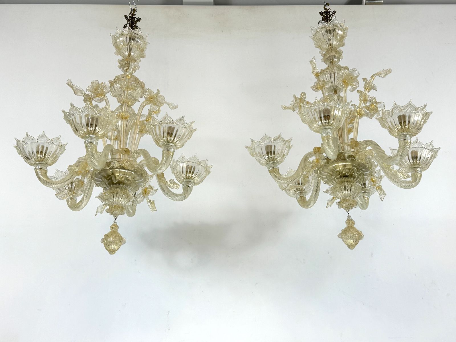 Pair Of Italian Murano Gold Dusted Chandeliers From 50s. photo buy