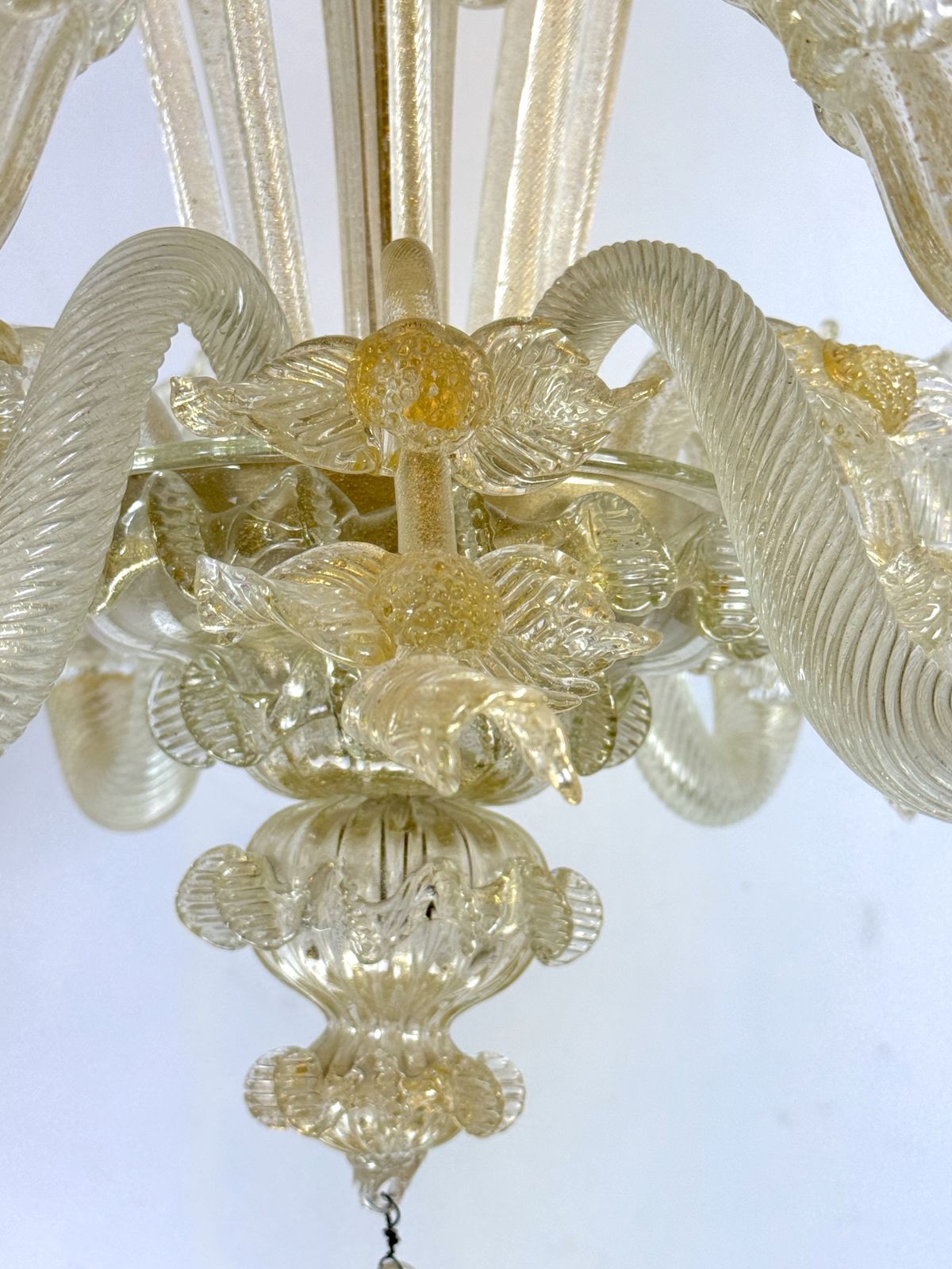 Pair Of Italian Murano Gold Dusted Chandeliers From 50s. photo vintage