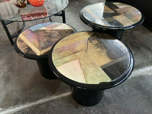 Miami Vice Style Round Side Tables, 1980s, Set Of 3 photo 1373.0