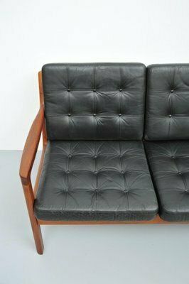 Senator Sofa With Black Leather Cushions By Ole Wascher For France And Son photo for sale
