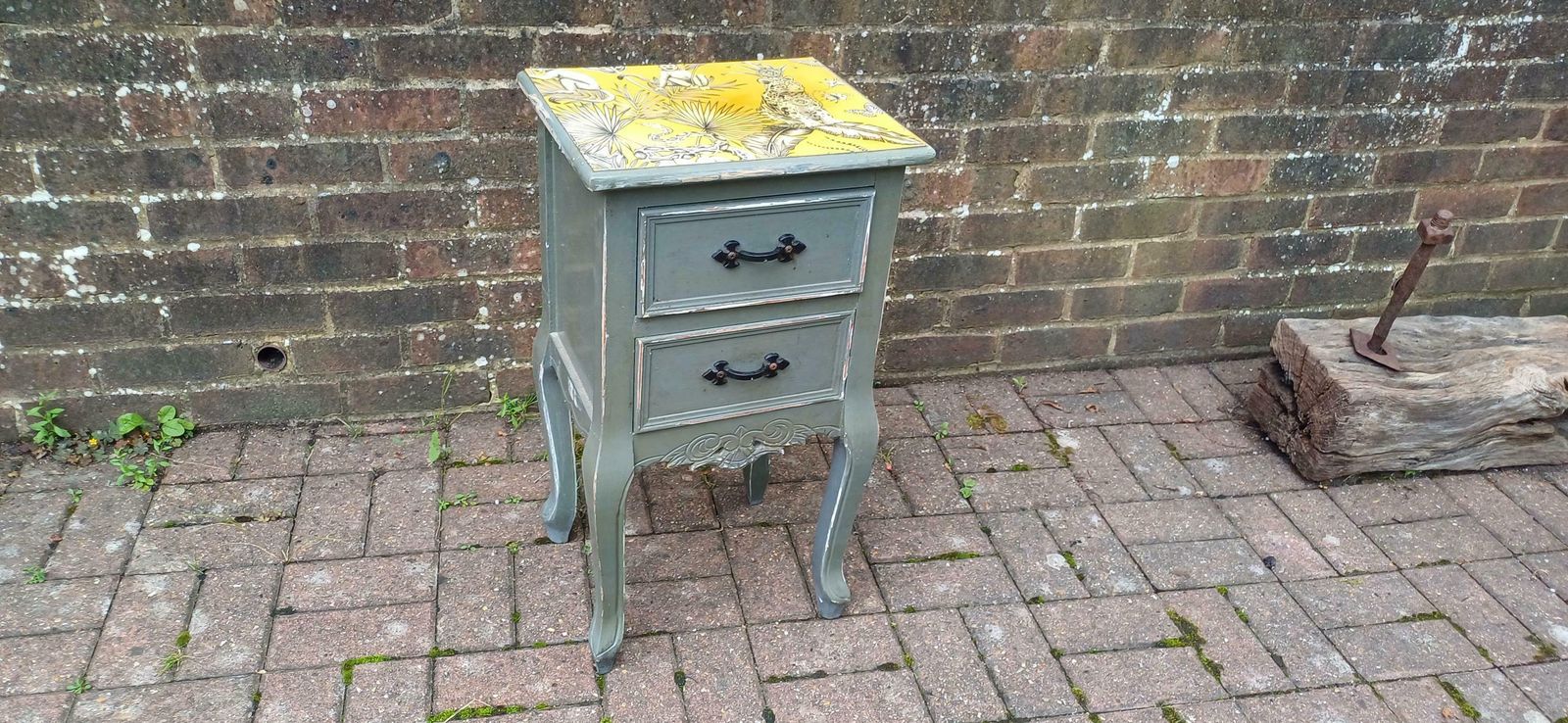Quirky Painted Shabby Chic Bedside Cupboard With Jungle Wildlife Snake Tiger Monkey Decoupage