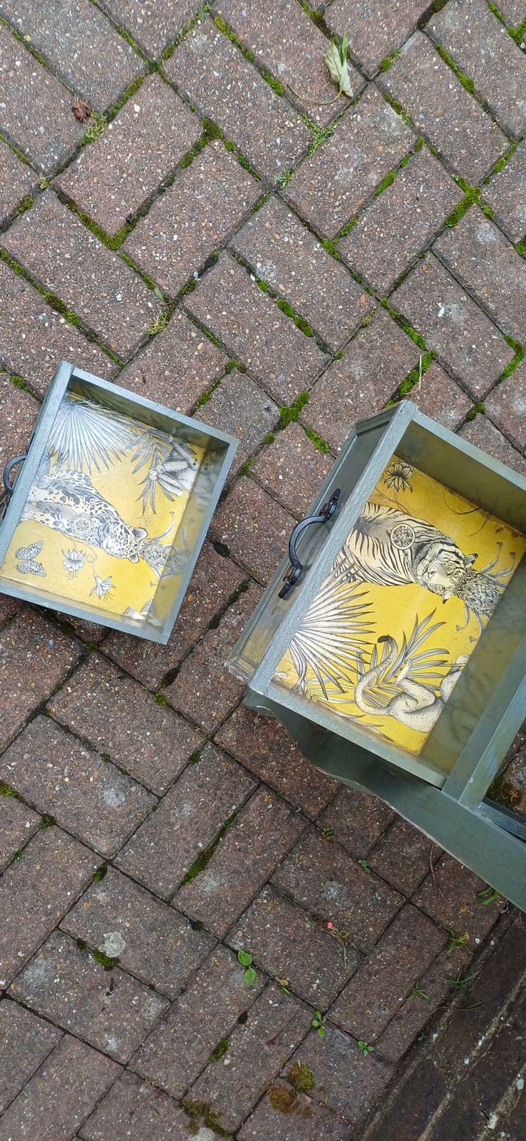 photo furniture Quirky Painted Shabby Chic Bedside Cupboard With Jungle Wildlife Snake Tiger Monkey Decoupage