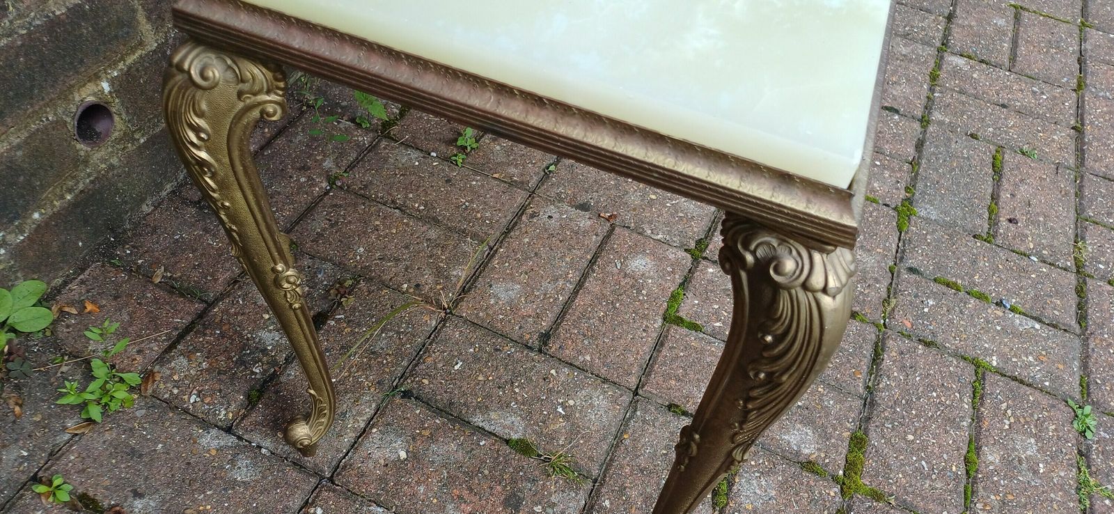 Vintage Retro Gold Metal Coffee Table With Onyx Top photo Furniture