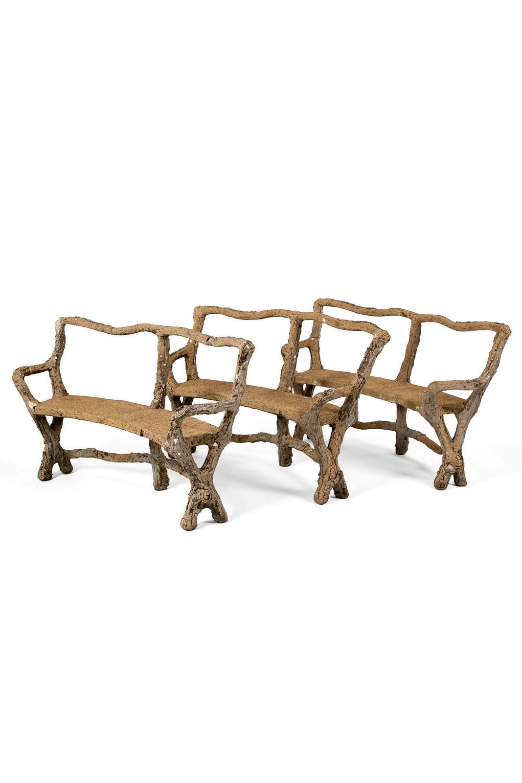 French Faux Bois Stone Benches