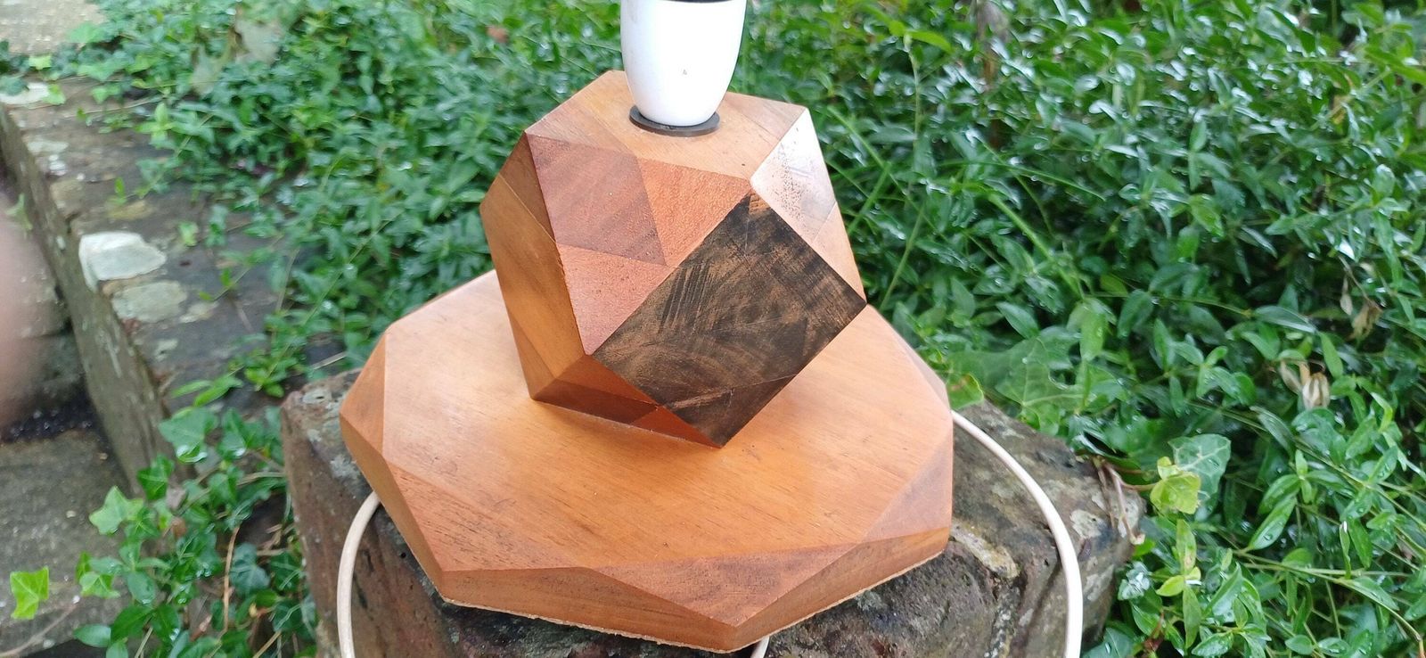 Superb Art Deco Table Lamp Of High Quality Different Blocks Of Wood Tetradecagon Diamond. photo for sale