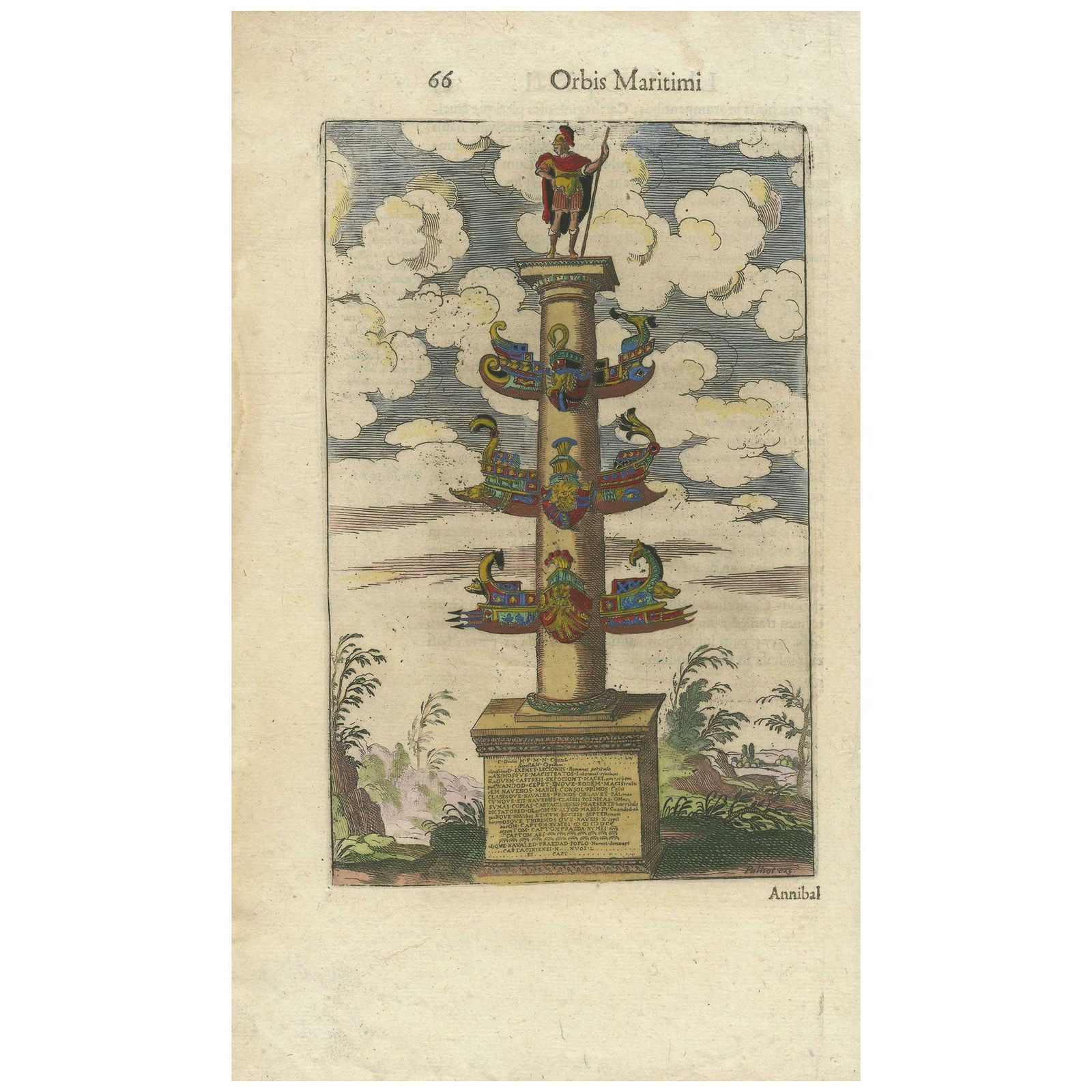 Antique Print Of The Column Of Dilius By Morisot, '1643'