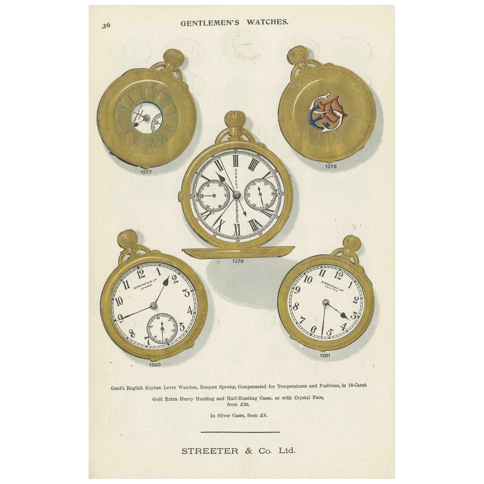Antique Print Of Gentlemen's Watches By Streeter, '1898'