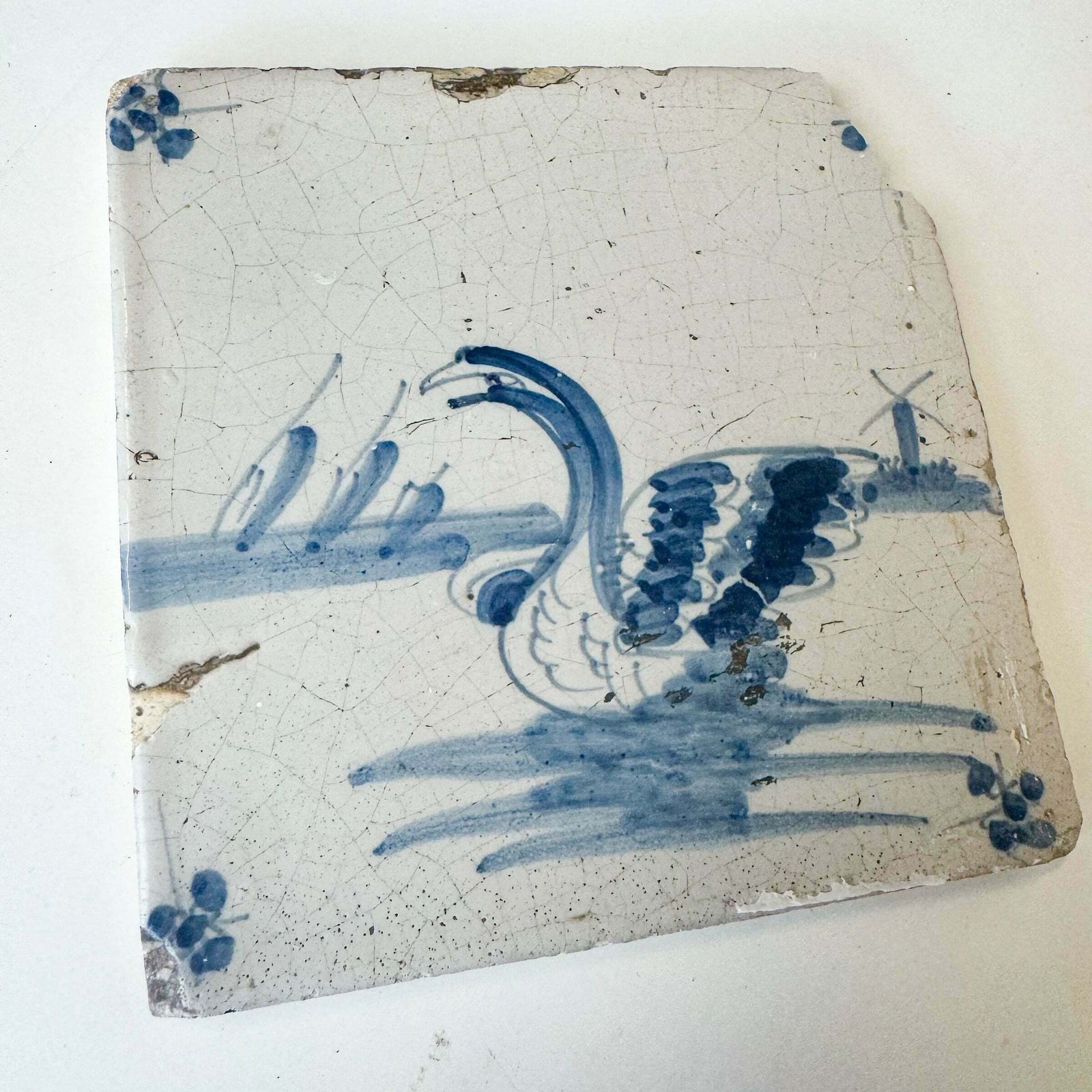 Single 18th Century Dutch Delft Swan Tile photo furniture