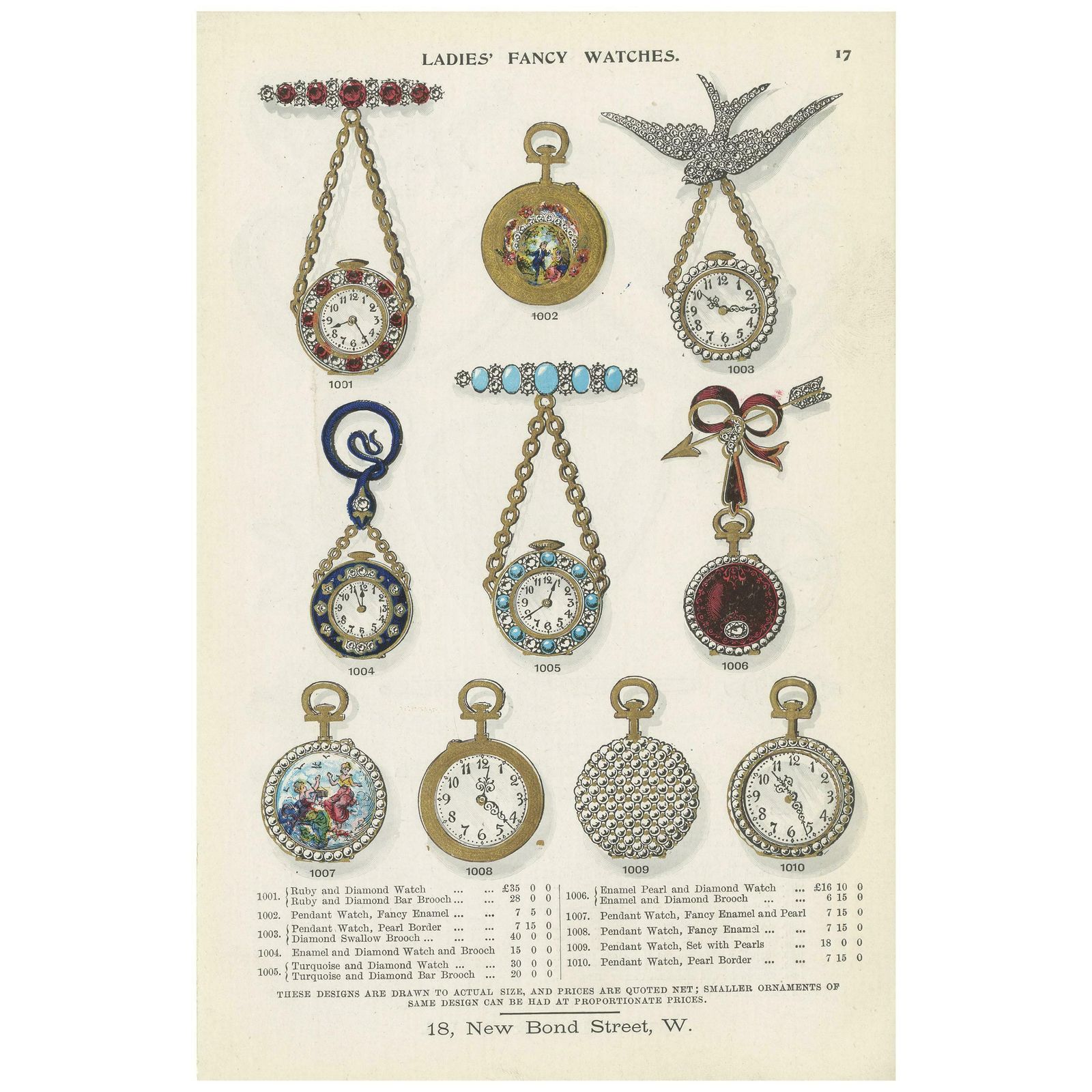 Antique Print Of Ladies' Fancy Watches By Streeter, 1898