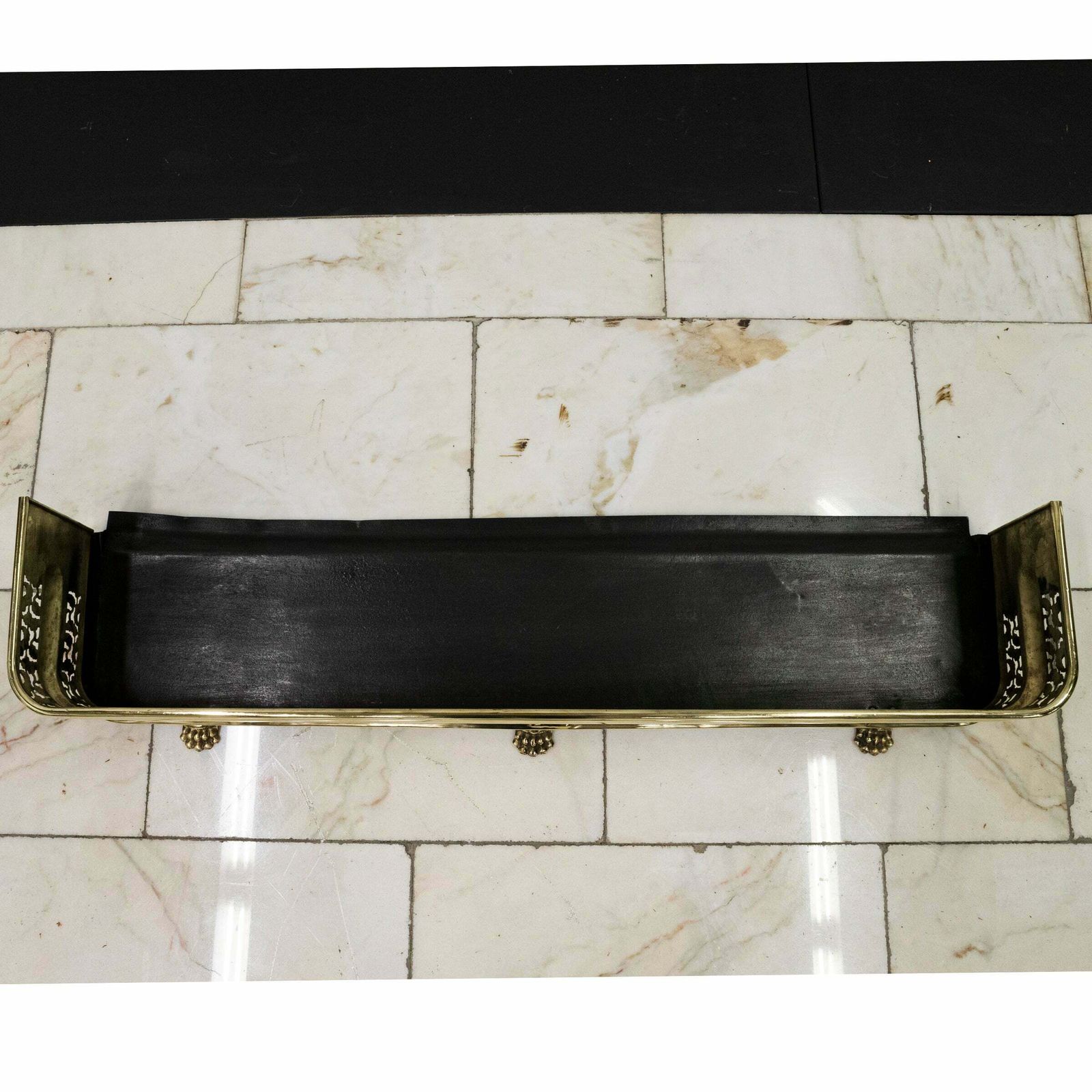 Antique Brass Fireplace Fender With Lion's Paw Feet photo vintage