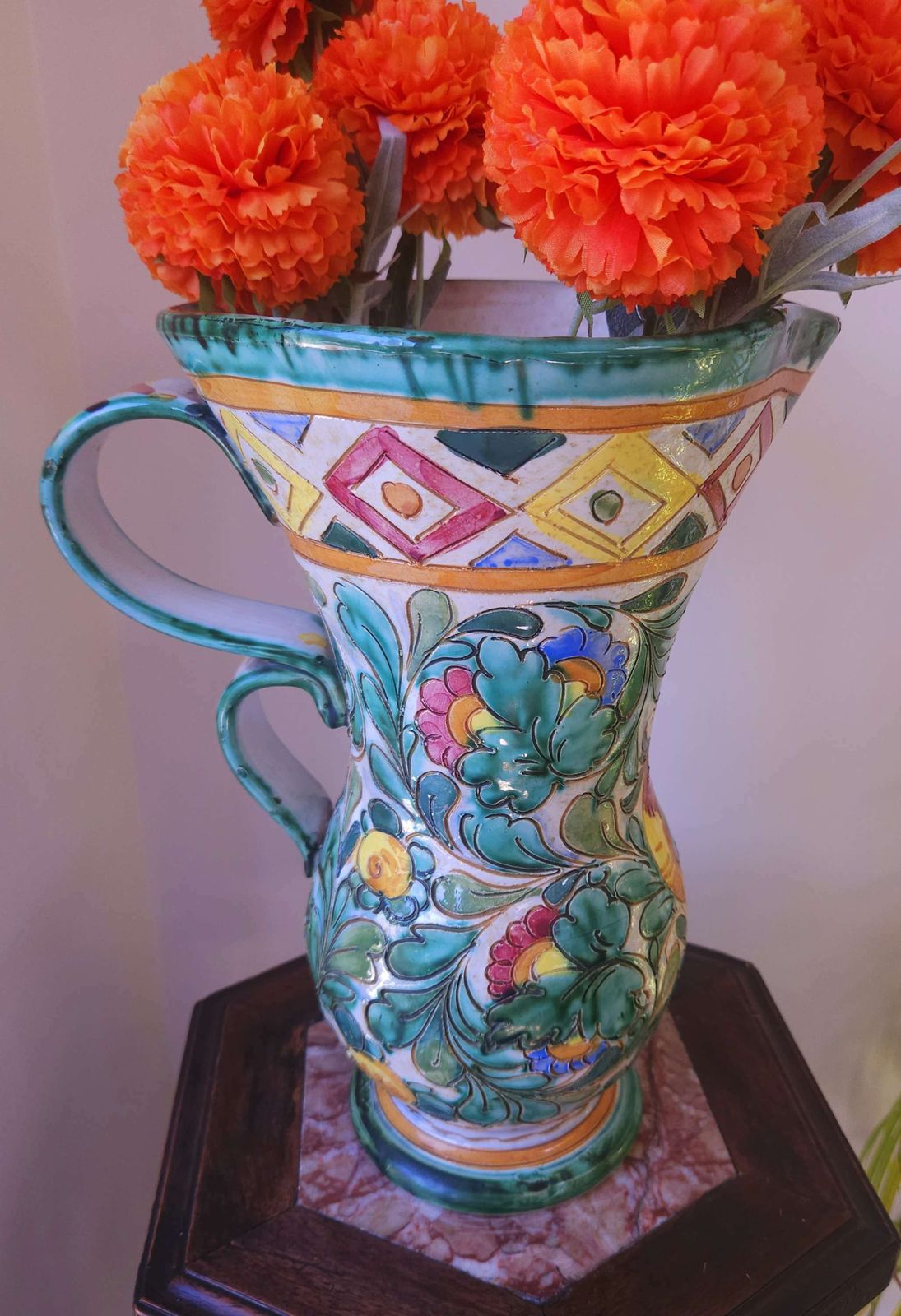 Large And Amazing Technicolour Italian Majolica Vase Jug, In Beswick Ware Style photo Home Decor