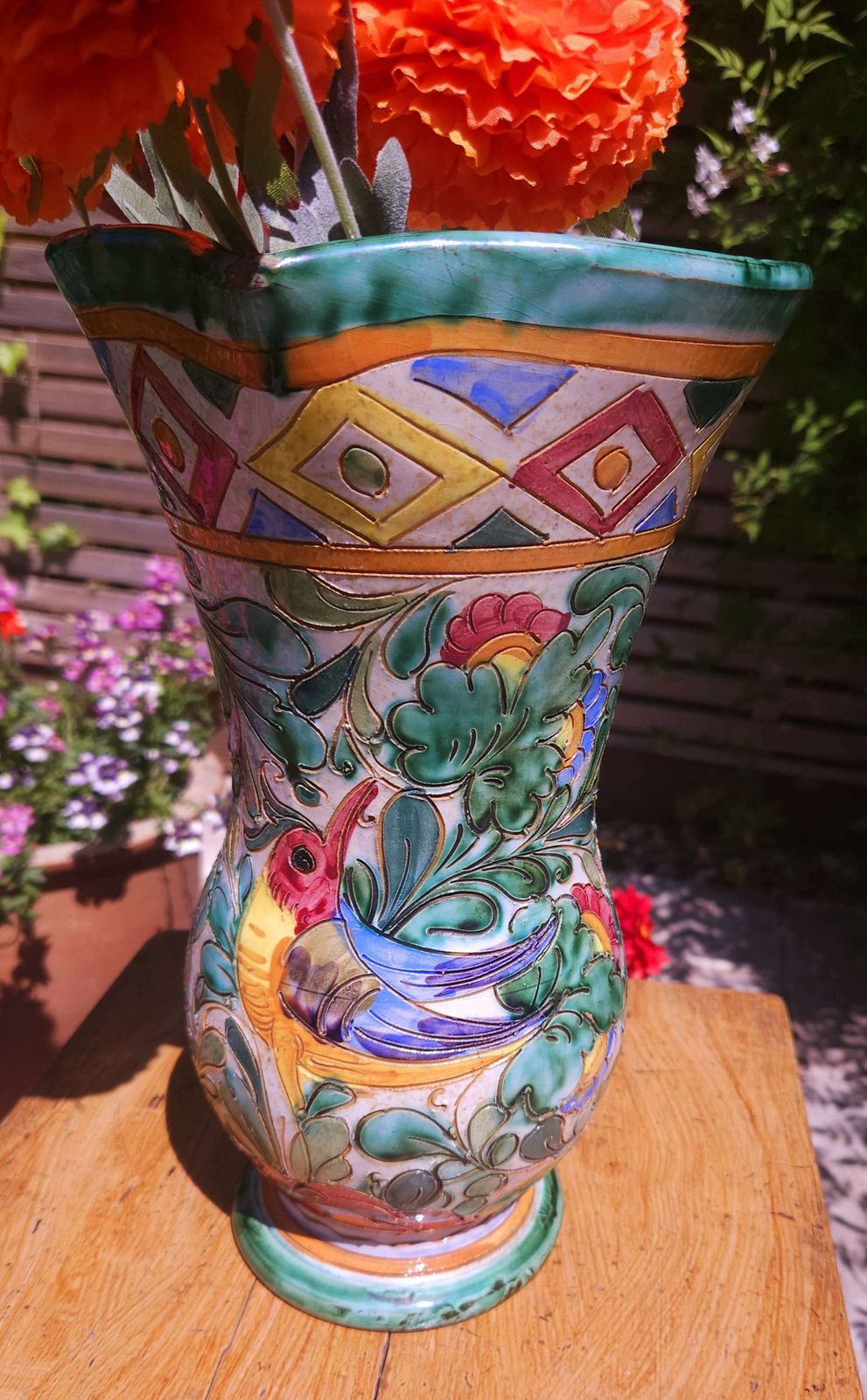 Large And Amazing Technicolour Italian Majolica Vase Jug, In Beswick Ware Style photo buy