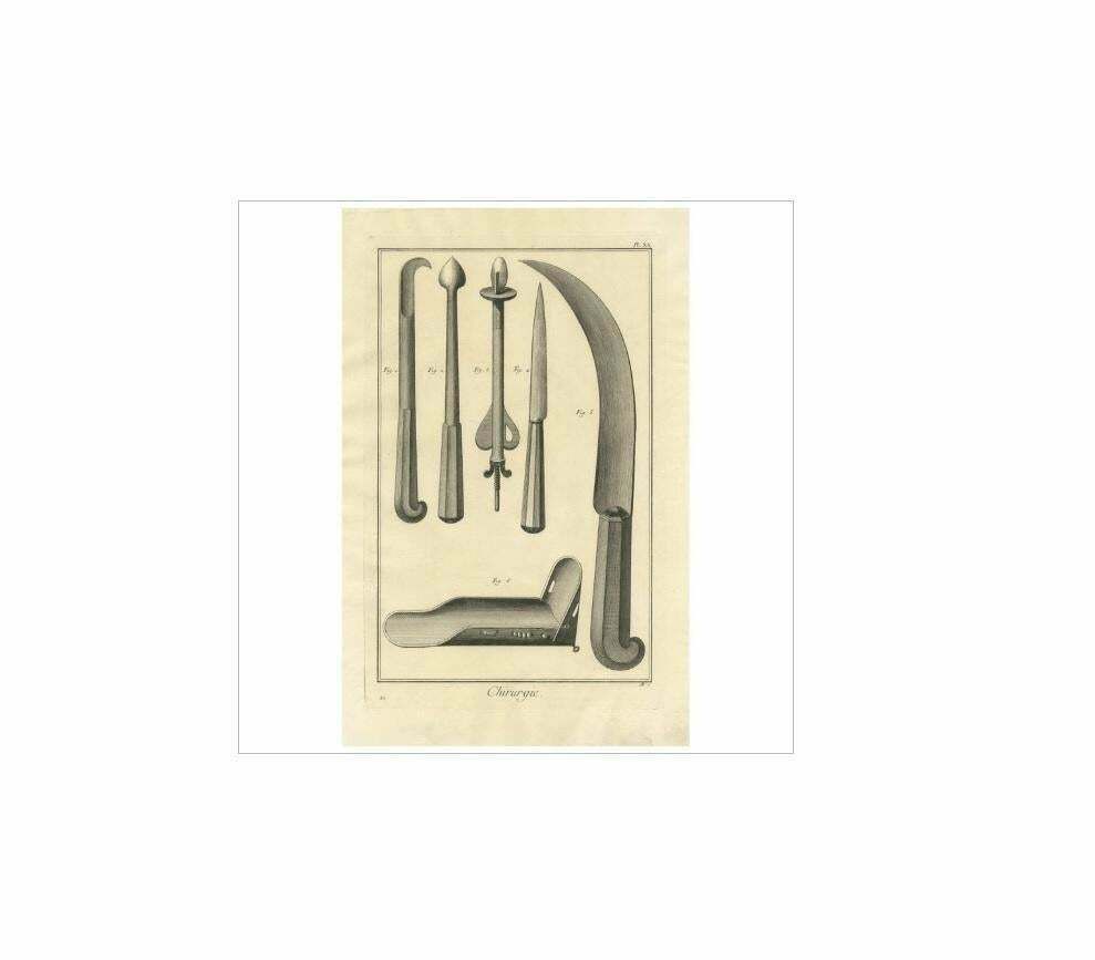 Antique Medical Print 'Pl. XX' By D. Diderot, Circa 1760 photo furniture