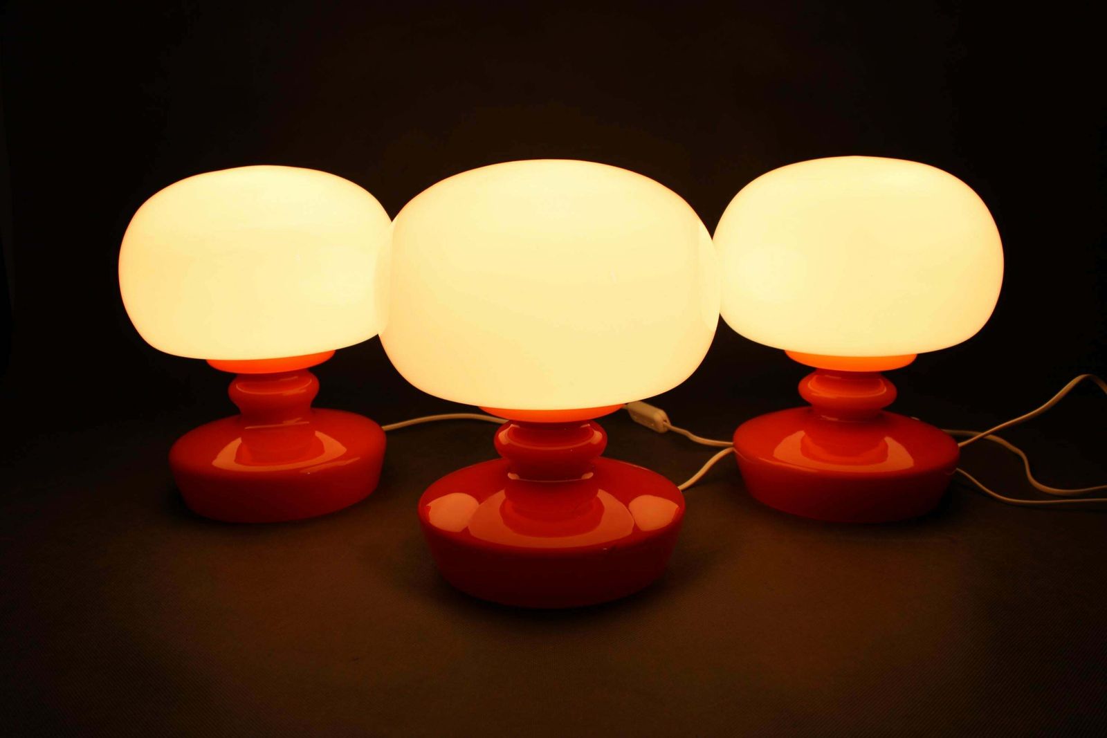 photo for sale 1970s Set Of Three Stepan Tabery Opaline Glass Table Lamps, Czechoslovakia
