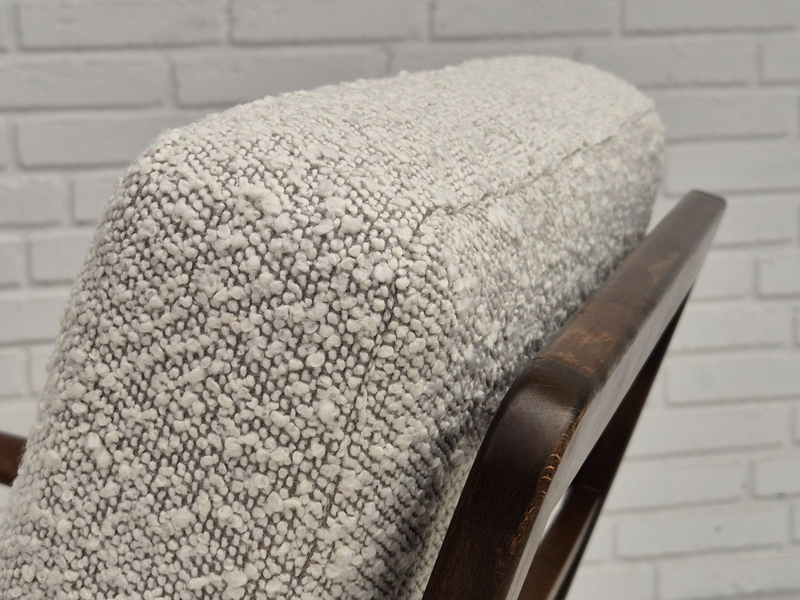 1400.0 1960s, Danish Armchair, Refurbished In Quality White/Grey Furniture Fabric, Beech Wood. photo
