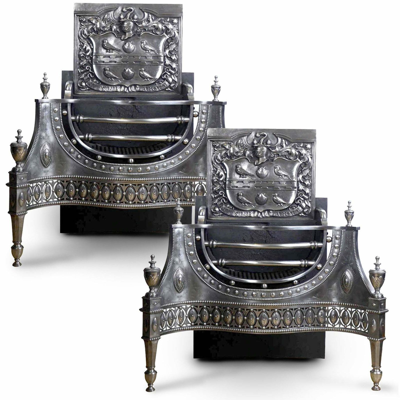 Antique Grand Georgian Style Steel Fire Grates | Pair Available