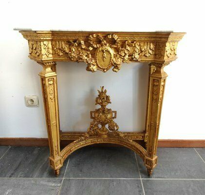 Antique Carved Gilded Wooden Console Table, 1890s