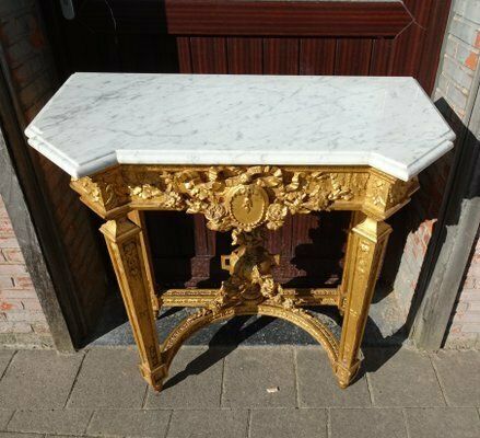 photo vintage Antique Carved Gilded Wooden Console Table, 1890s