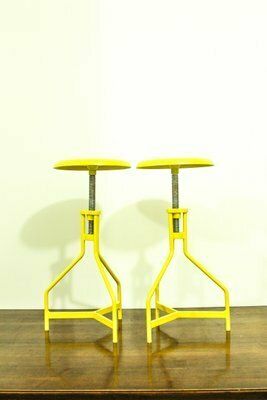 Italian Yellow Lacquered Metal Stools, 1970s, Set Of 2 photo vintage
