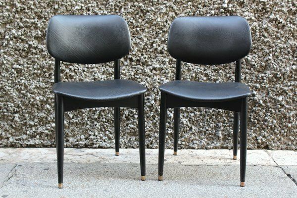 Vintage Office Chairs In Black Leather From Cassina, Italy, 1950s, Set Of 2