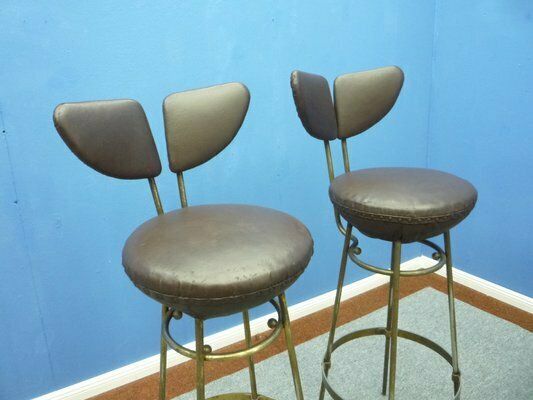 Mid Century Leather And Steel Bar Stools, 1950s, Set Of 4 photo 2359.0