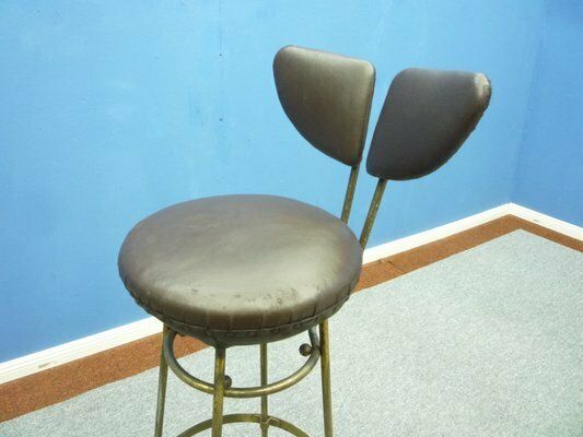 Mid Century Leather And Steel Bar Stools, 1950s, Set Of 4 photo vintage