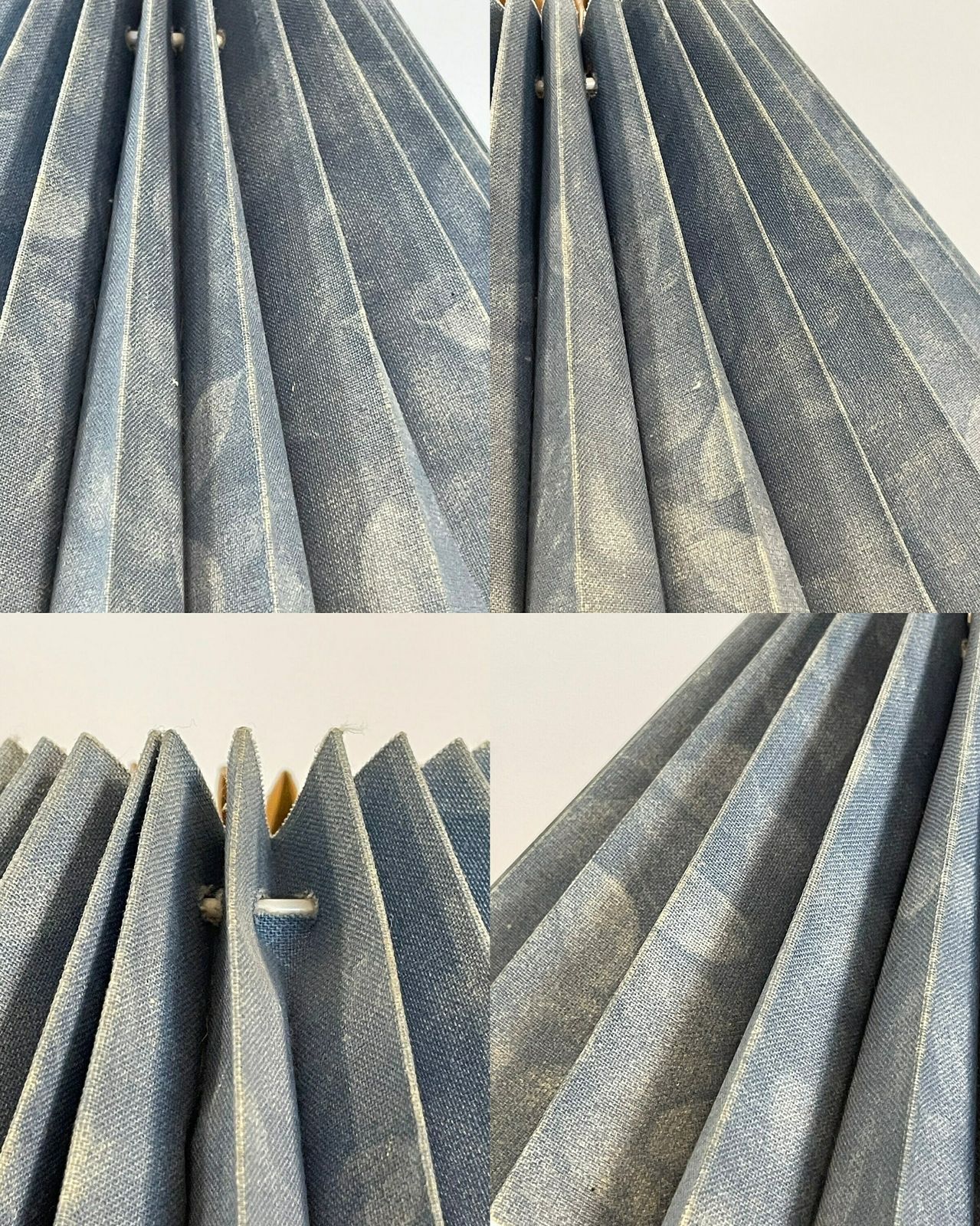 photo for sale Classic Danish Mid Century Vintage Ceramic Stone Ware Design Table Lamp In Raw Clay And Gorgeous Blue Glaze With Blue Pleated Shade