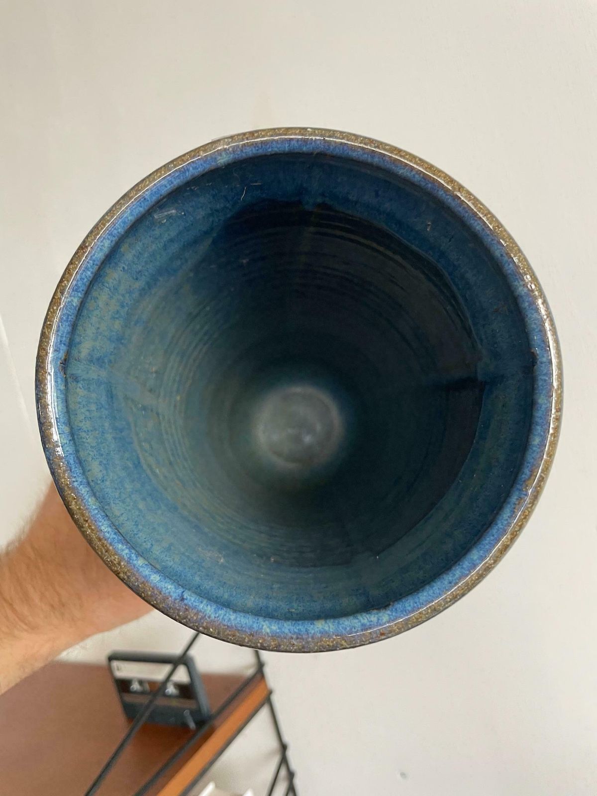 Large Ink Blue Studio Pottery Vase With Mottled Sky Like Glaze photo buy