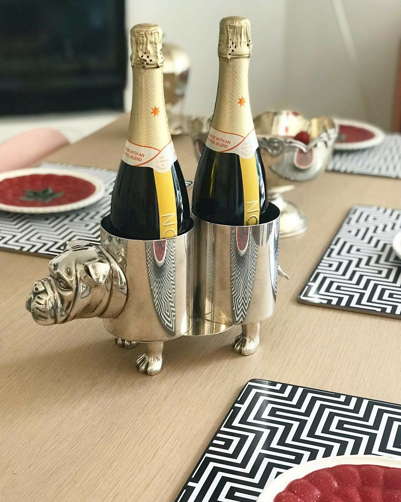 Silver Plate Vintage Wine Bottle Holder Bulldog Shaped 1960s Spain Bar Cart Decor, Animal Lover Gift, Champagne Holder Ice Bucket Luxury photo for sale