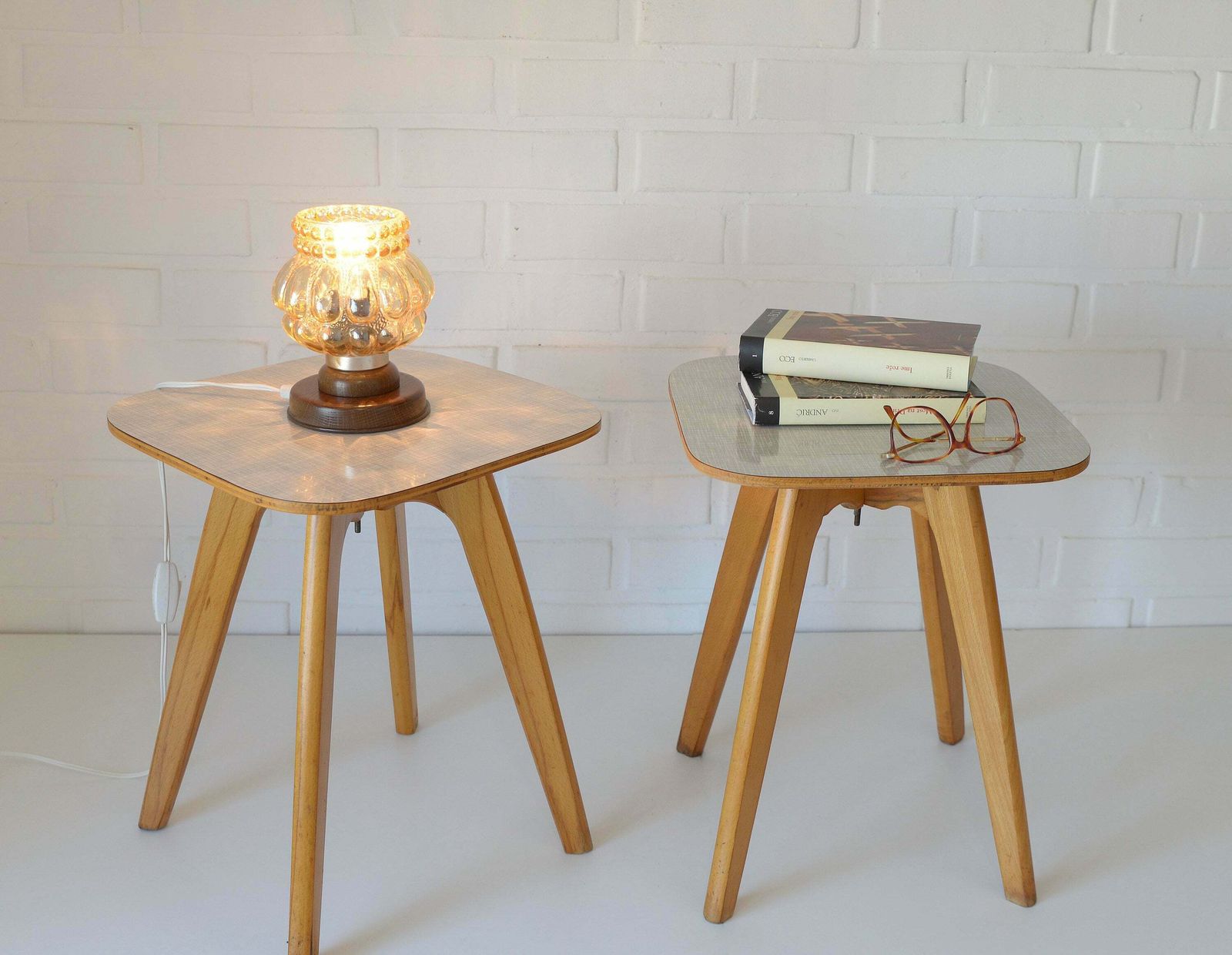 Vintage Kitchen Wooden Stools / Set Of 2 / Mid Century Modern / Coffee Tables / Space Age / Plant Stand / Yugoslavia 1950's / Retro Interior