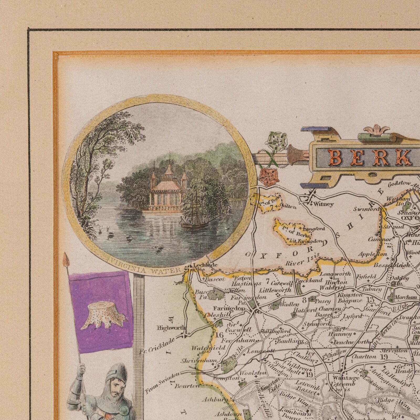 Antique Berkshire Map, English County, Framed Engraving, Cartography, Lithograph photo buy