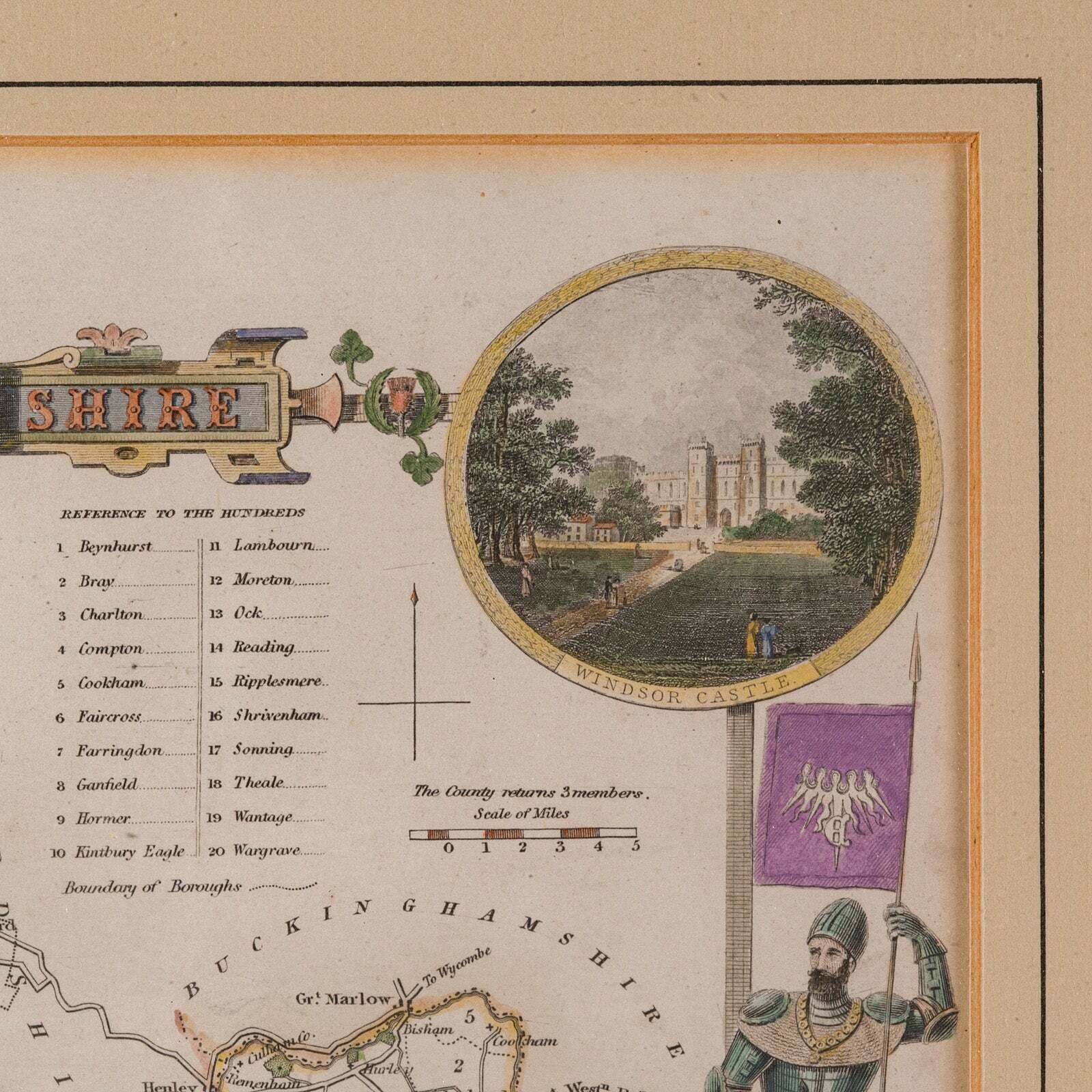 Antique Berkshire Map, English County, Framed Engraving, Cartography, Lithograph photo vintage