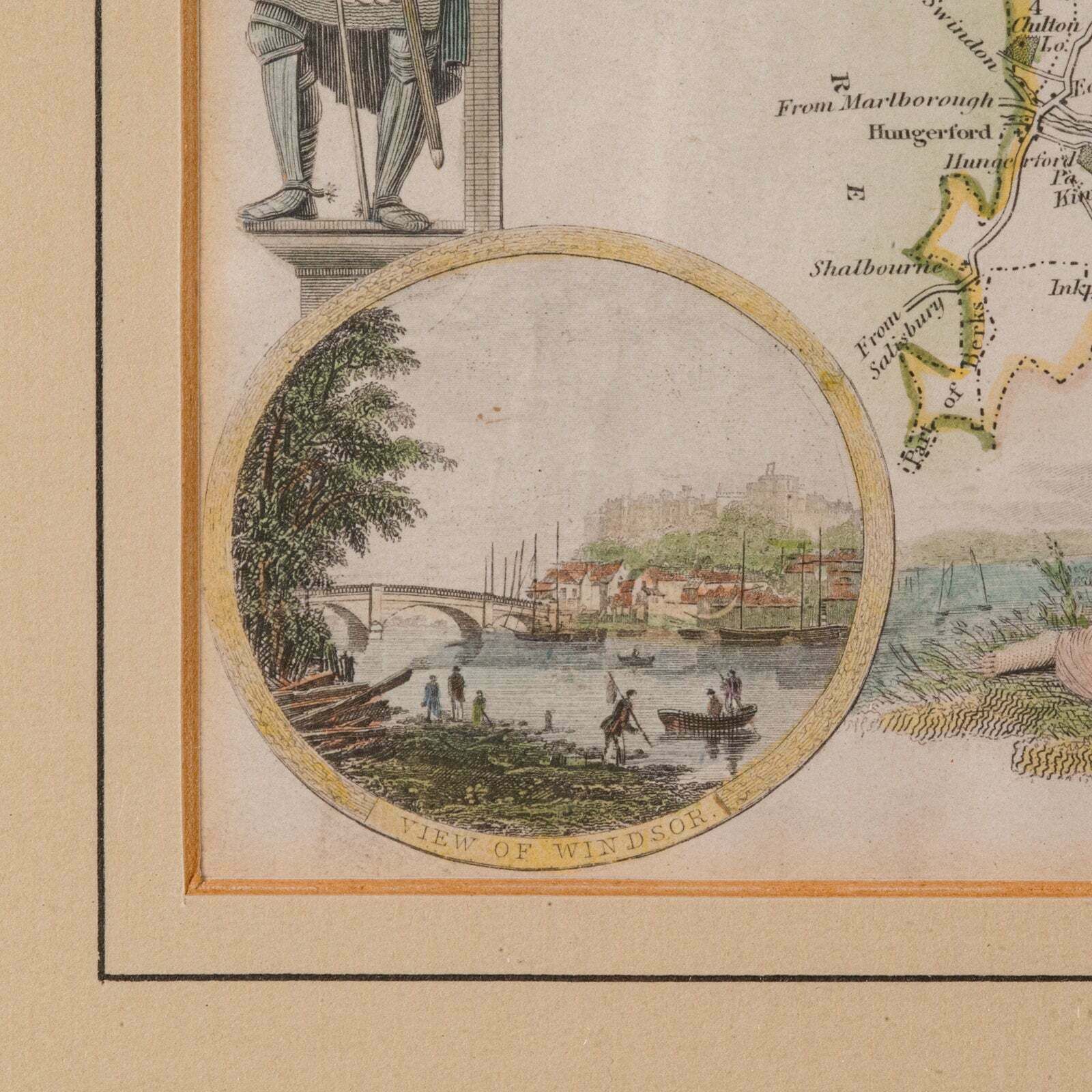 Art Antique Berkshire Map, English County, Framed Engraving, Cartography, Lithograph photo