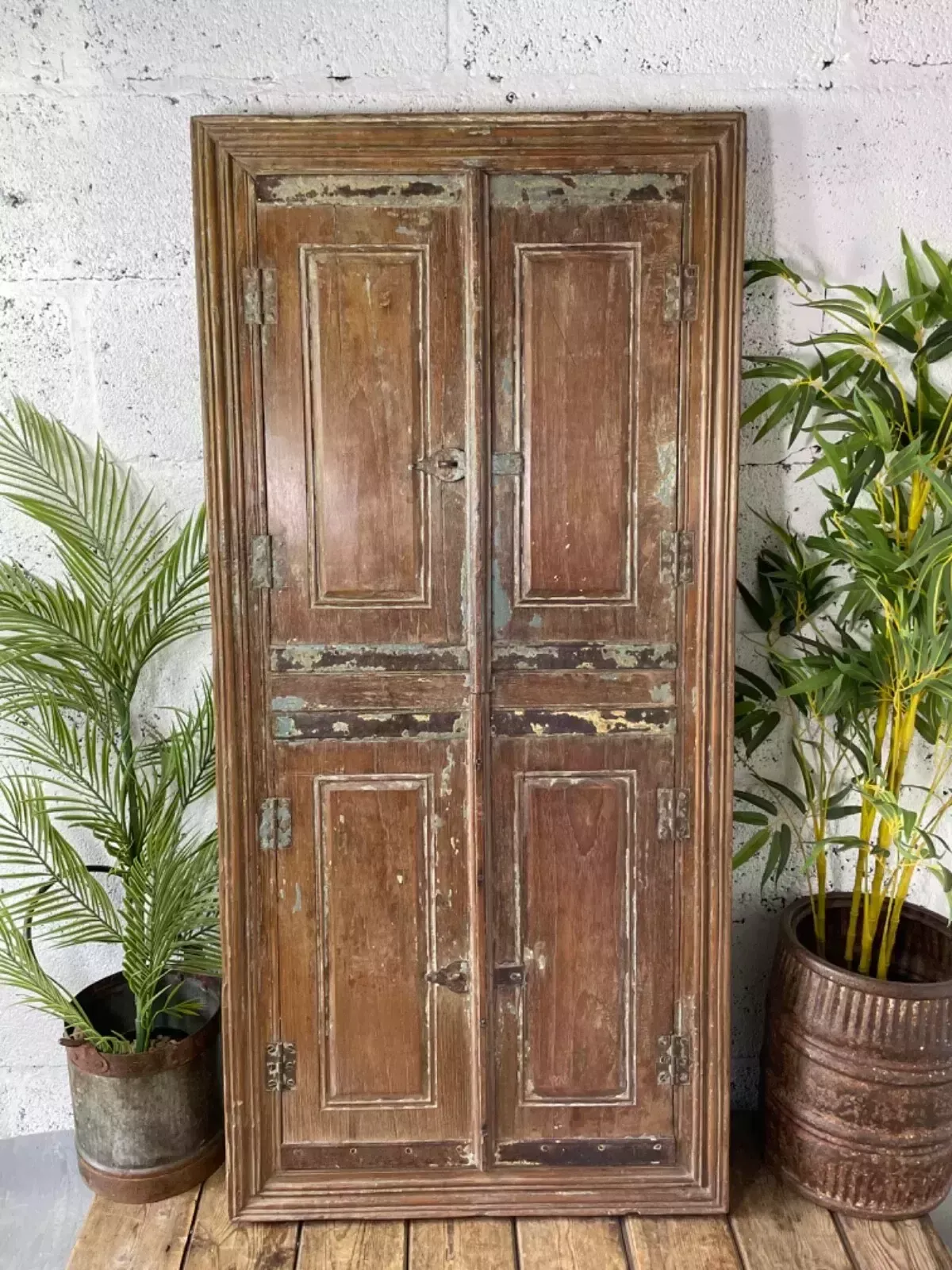 Large Vintage Antique Reclaimed Indian Solid Wooden Window Frame Garden Mirror photo furniture