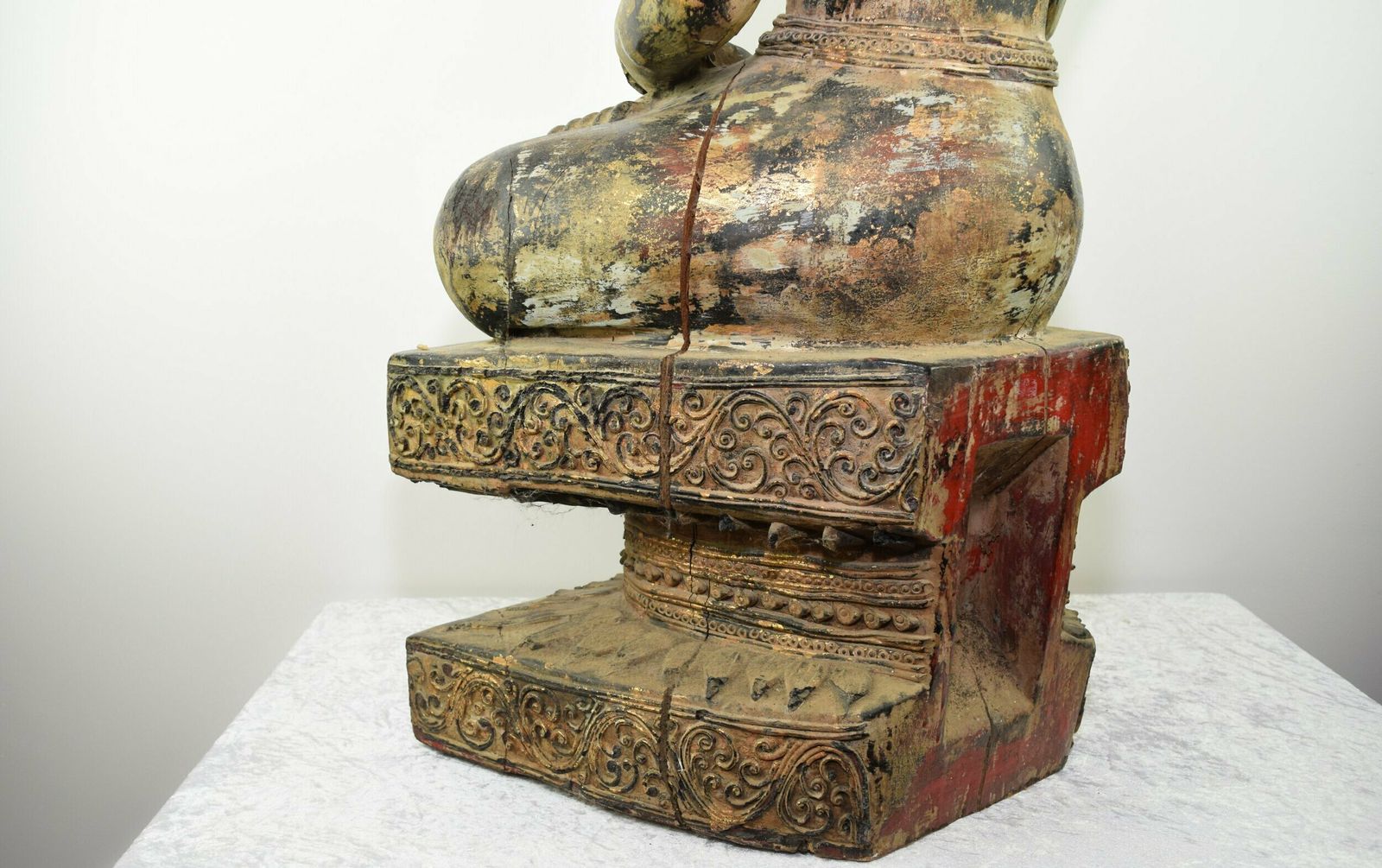 Large Antique Wooden Burmese Buddha Statue photo for sale