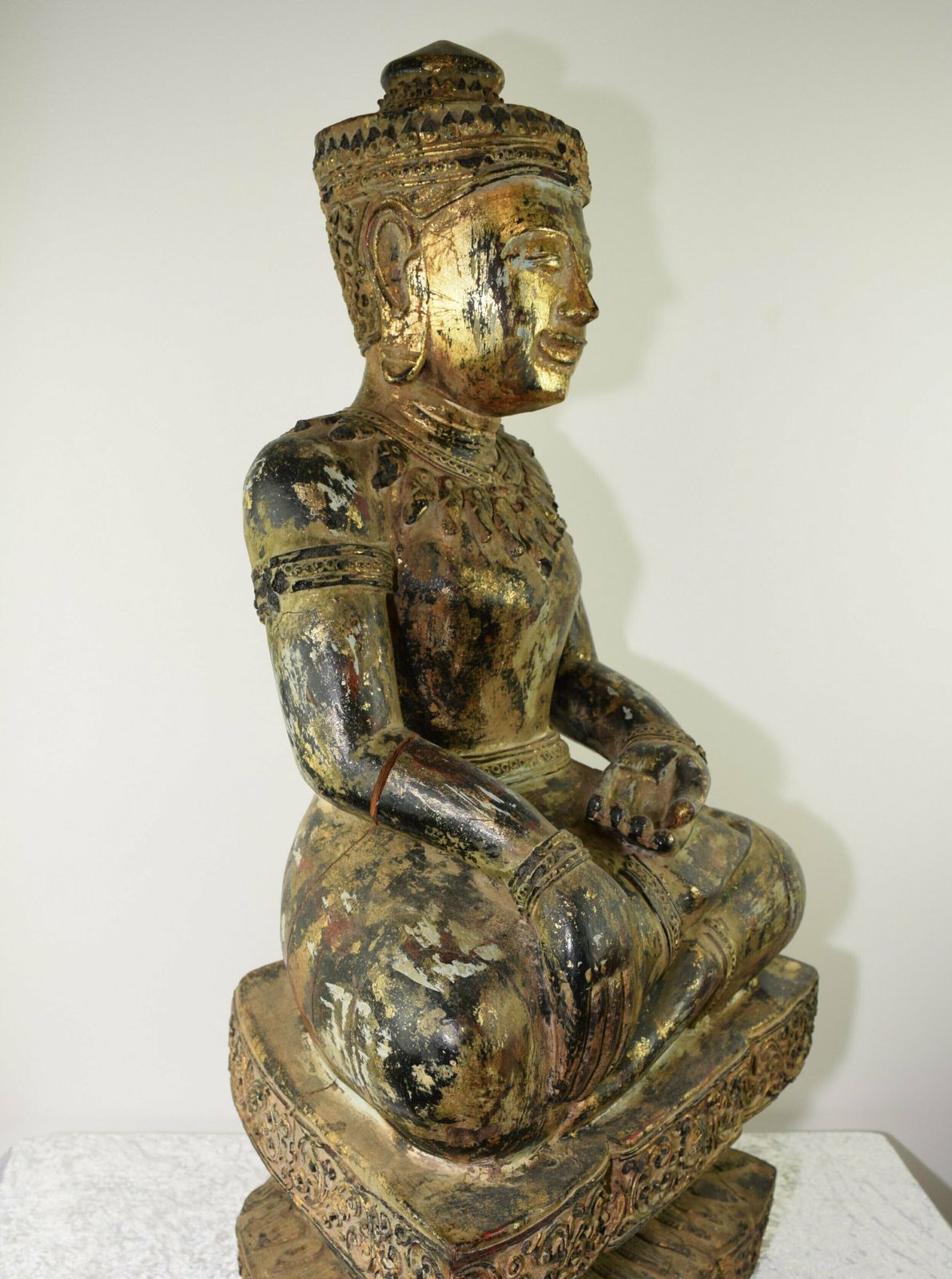 Large Antique Wooden Burmese Buddha Statue photo vintage