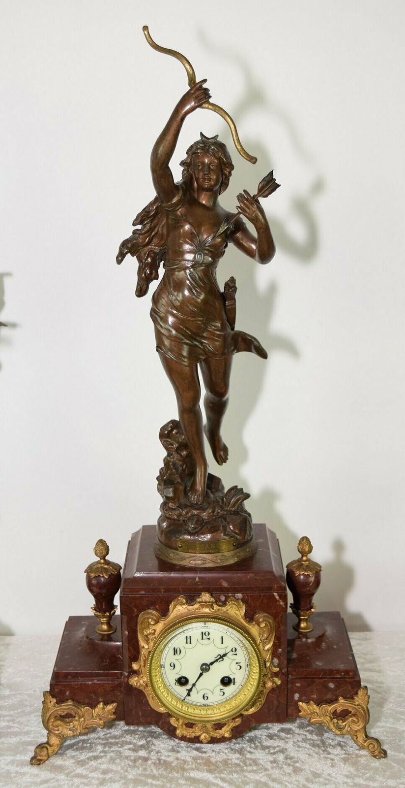 19th Century French Rouge Marble Mantel Clock With Candelabra Garnitures photo furniture