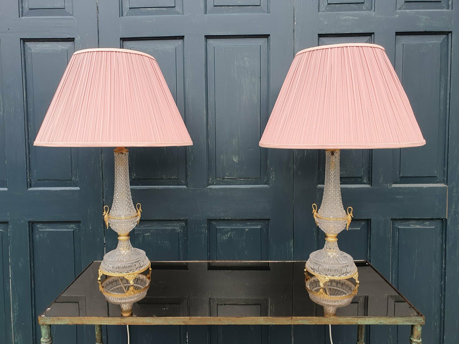 Pair Of Glass And Gilt Metal Table Lamps