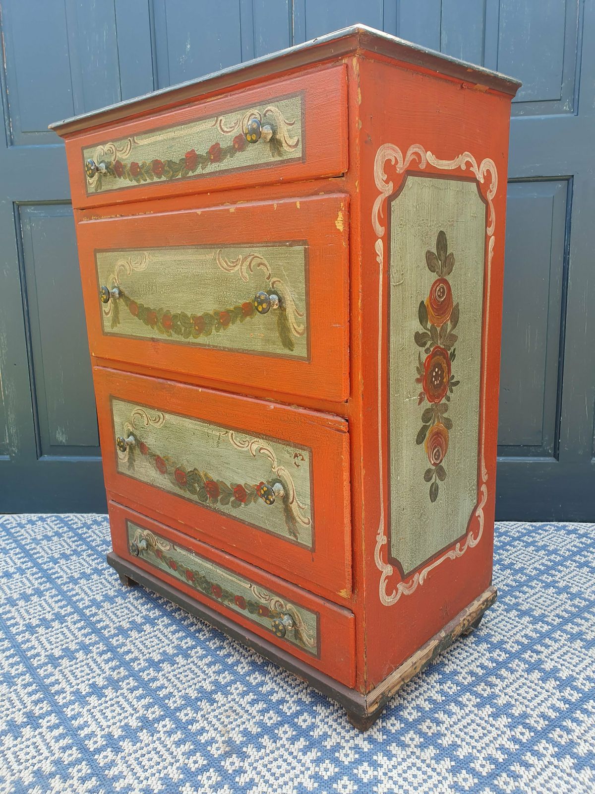 German Antique Polychrome Painted Chest Of Drawers