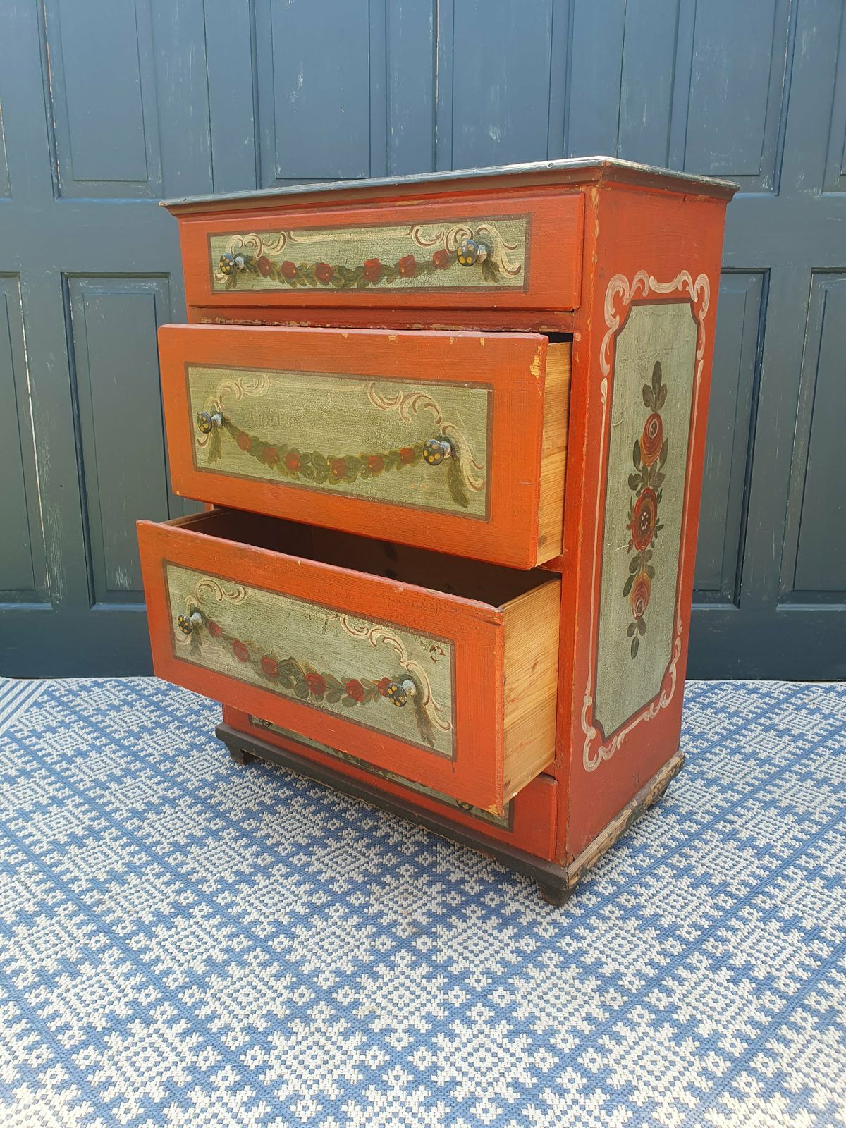 German Antique Polychrome Painted Chest Of Drawers photo vintage