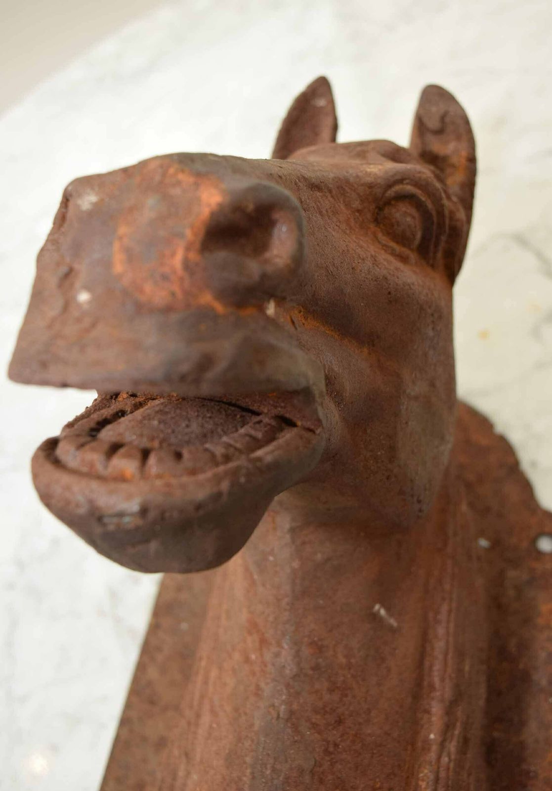 Pair Of Antique French Wall Mounted Cast Iron Horse Heads photo vintage
