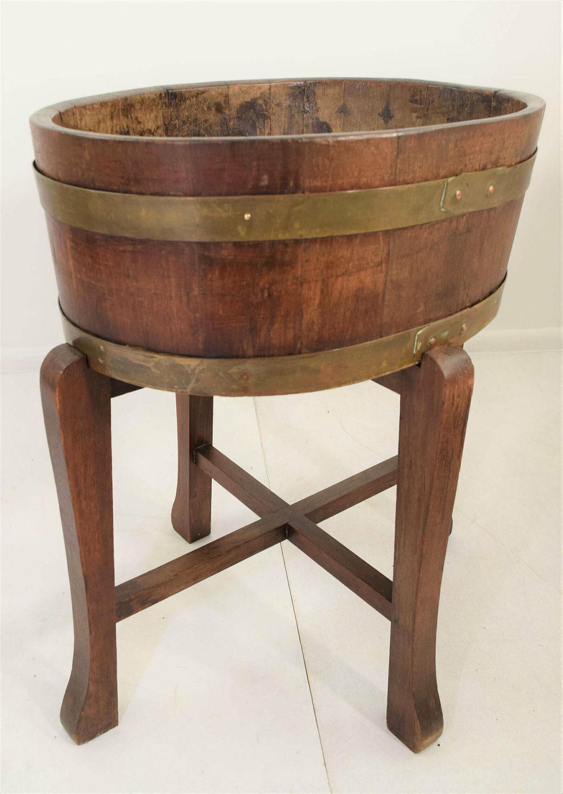 Early 20th Century Oak And Brass Bound Planter photo furniture
