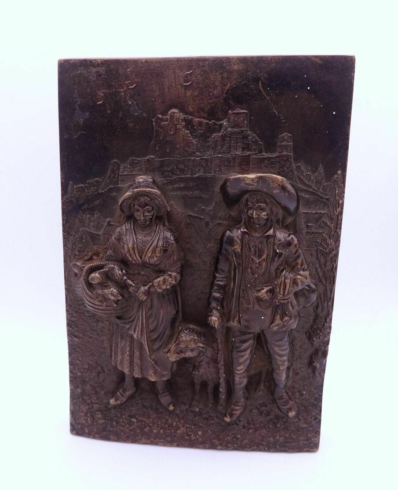 Antique French Cast Bronze High Relief Freestanding Plaque