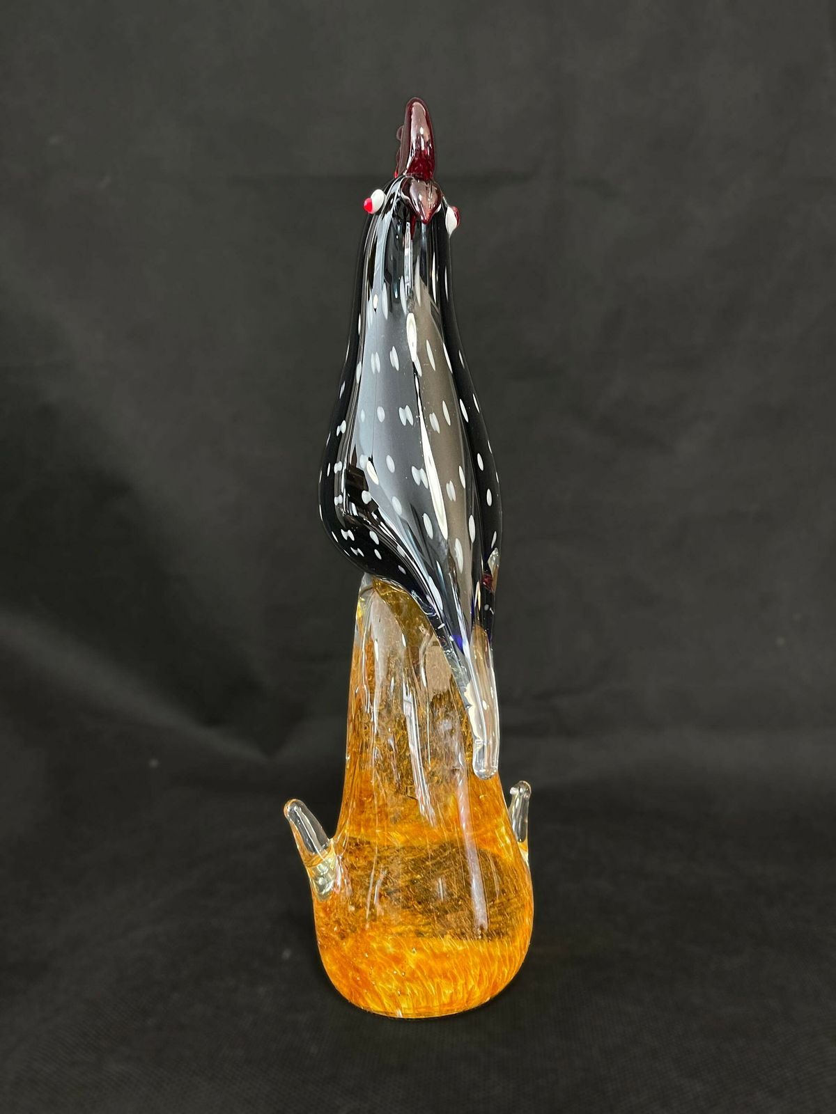 Mid Century Cockerel Rooster Polka Dots Art Glass Bird Figure On Glass Stand photo Home Decor