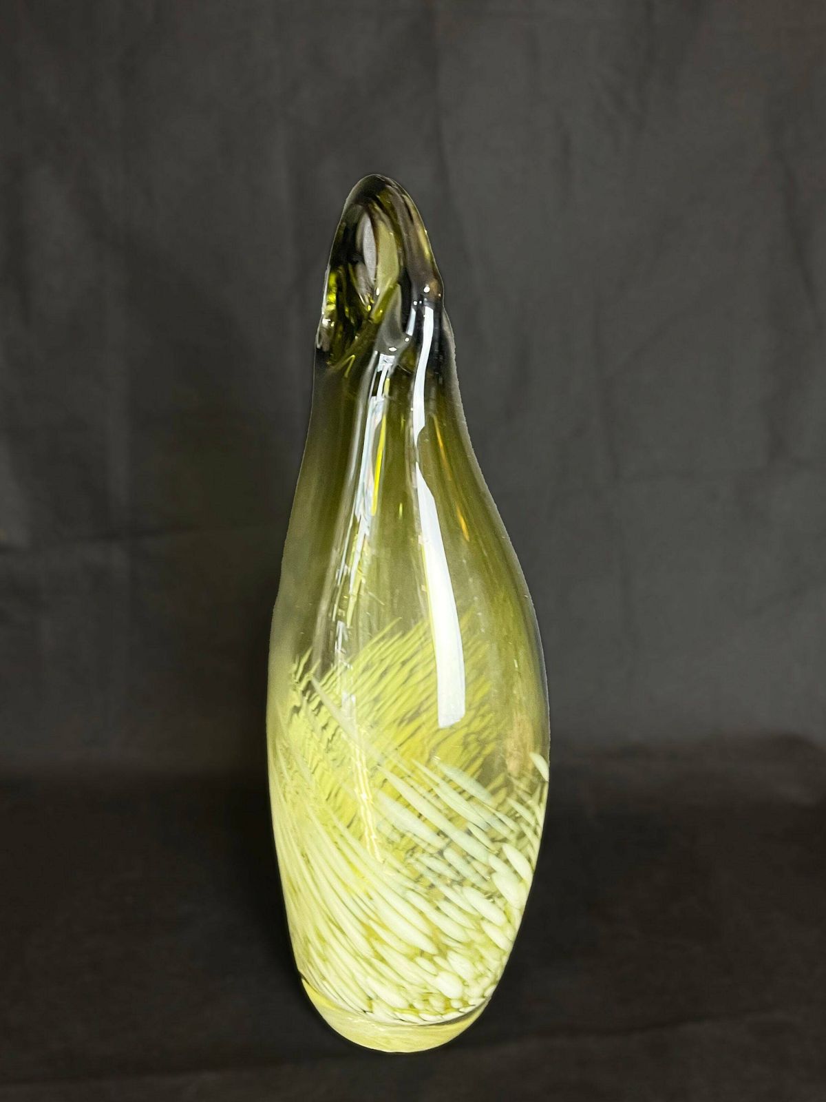 Large Mid Century Vintage Large Art Glass Vase With Splatter Glass Pattern In White On Retro Chartreuse Green Base. photo buy