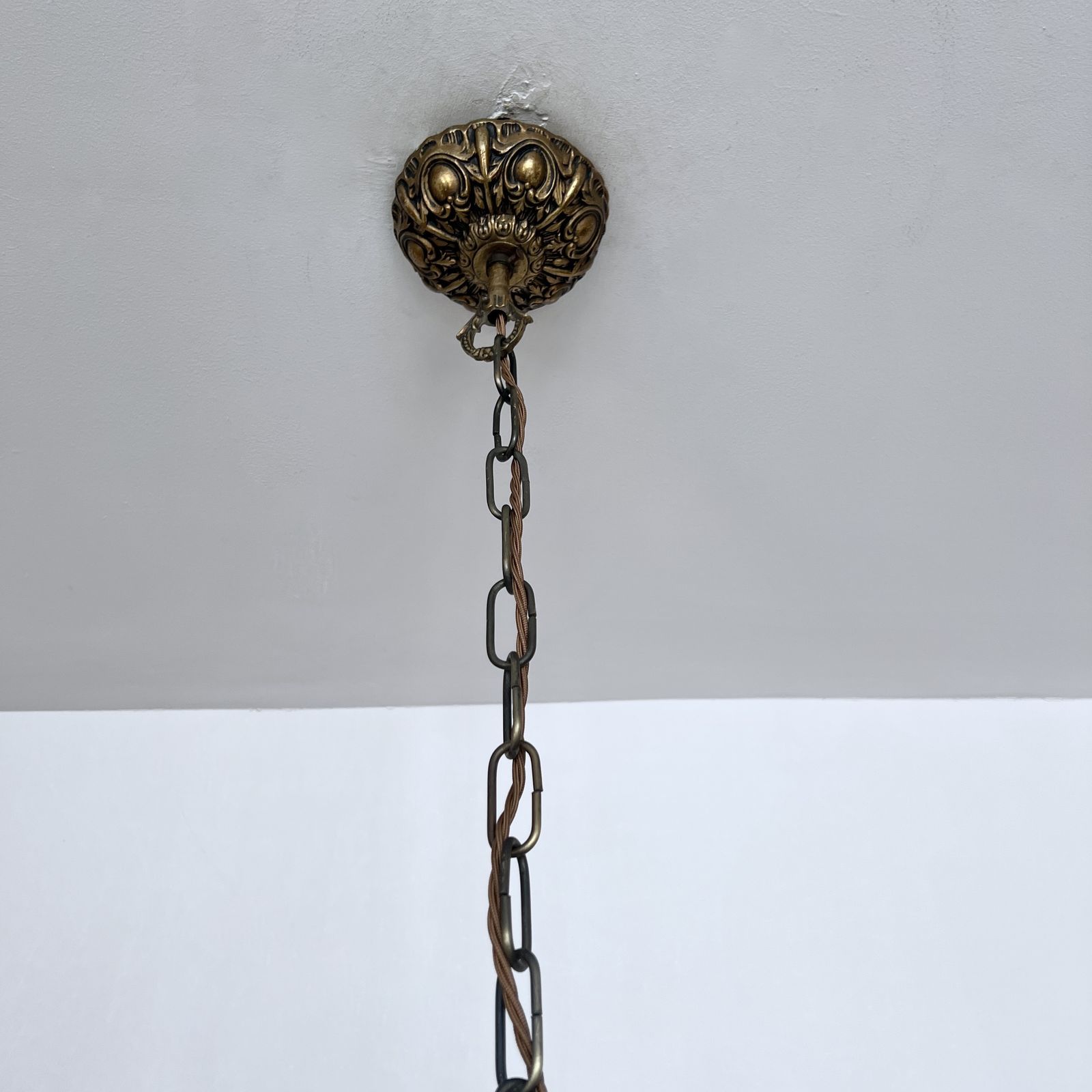 Ornate Cast Brass Chandelier With Three Decorative Swan Neck Arms photo vintage